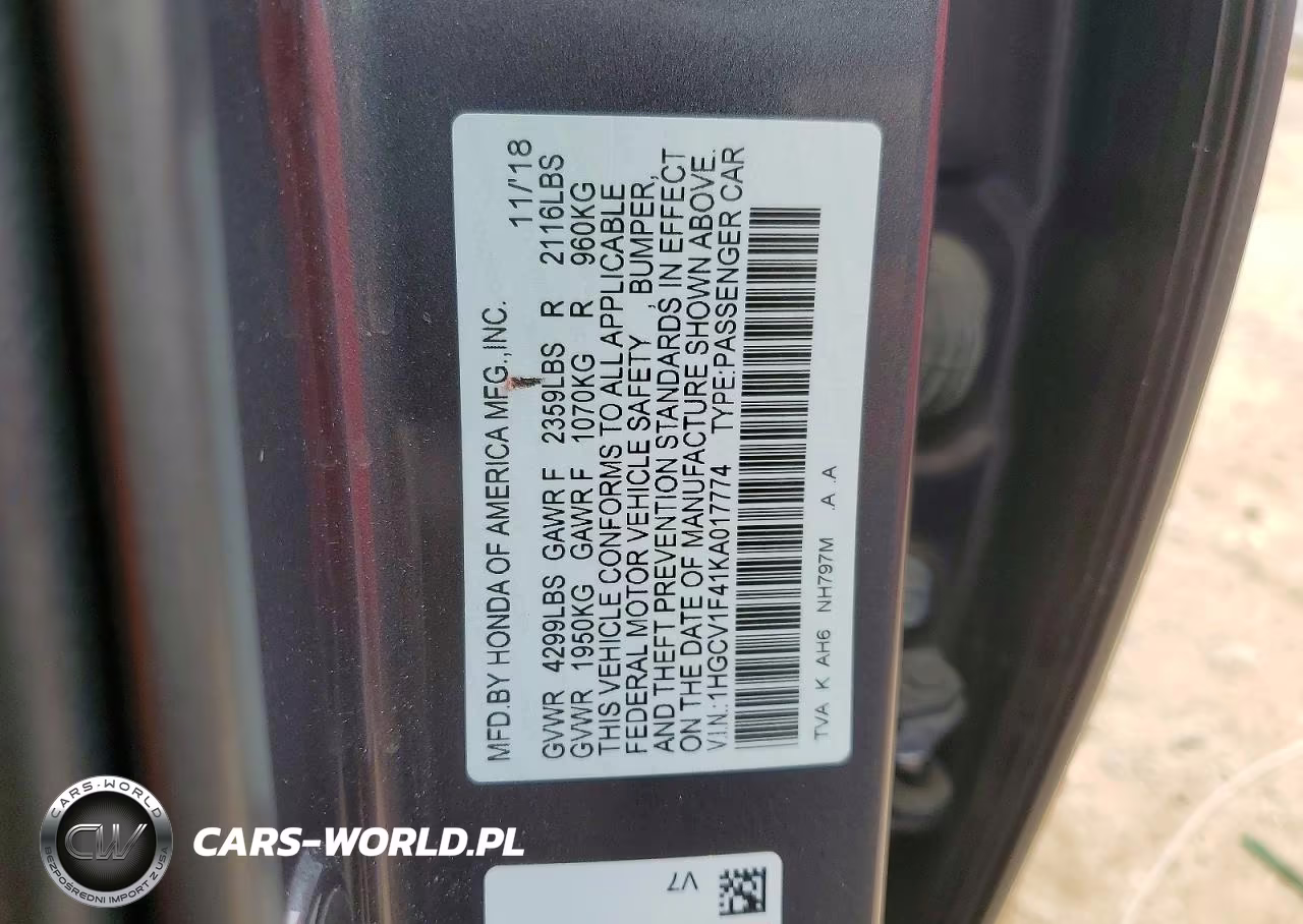 2019 Honda Accord Ex VIN:1HGCV1F41KA017774 - 12