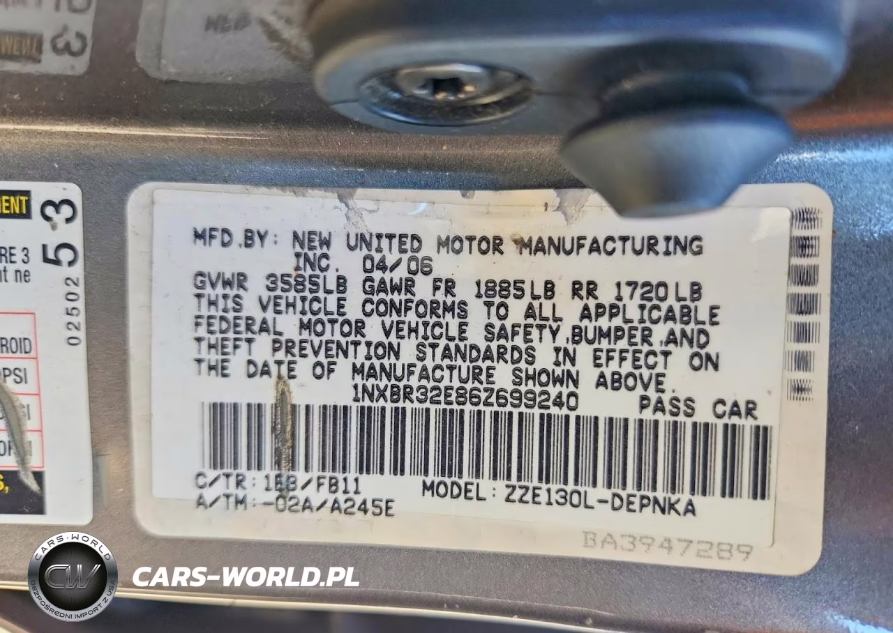 2006 Toyota Corolla Le VIN:1NXBR32E86Z699240 - 12
