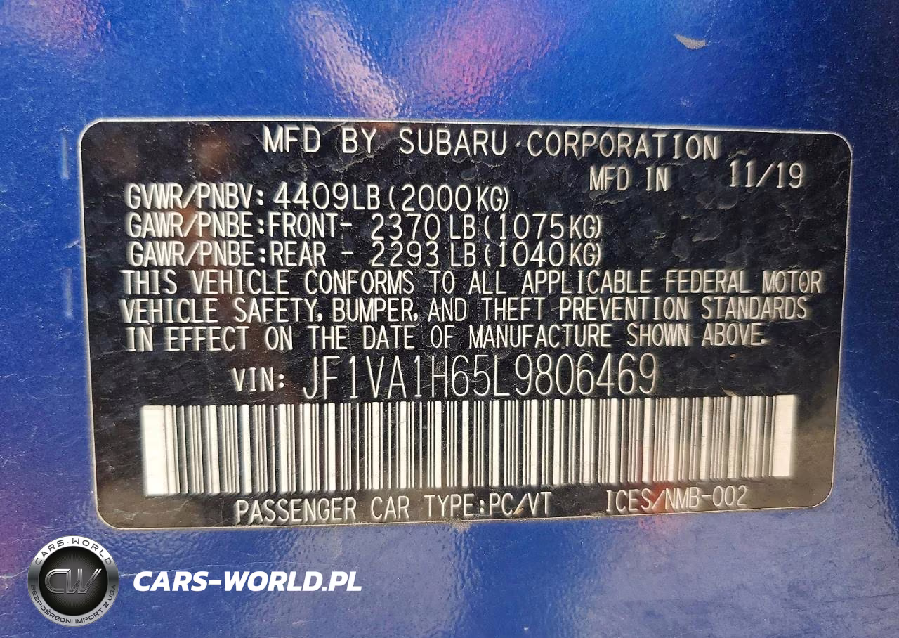 2020 Subaru Wrx Limited VIN:JF1VA1H65L9806469 - 12