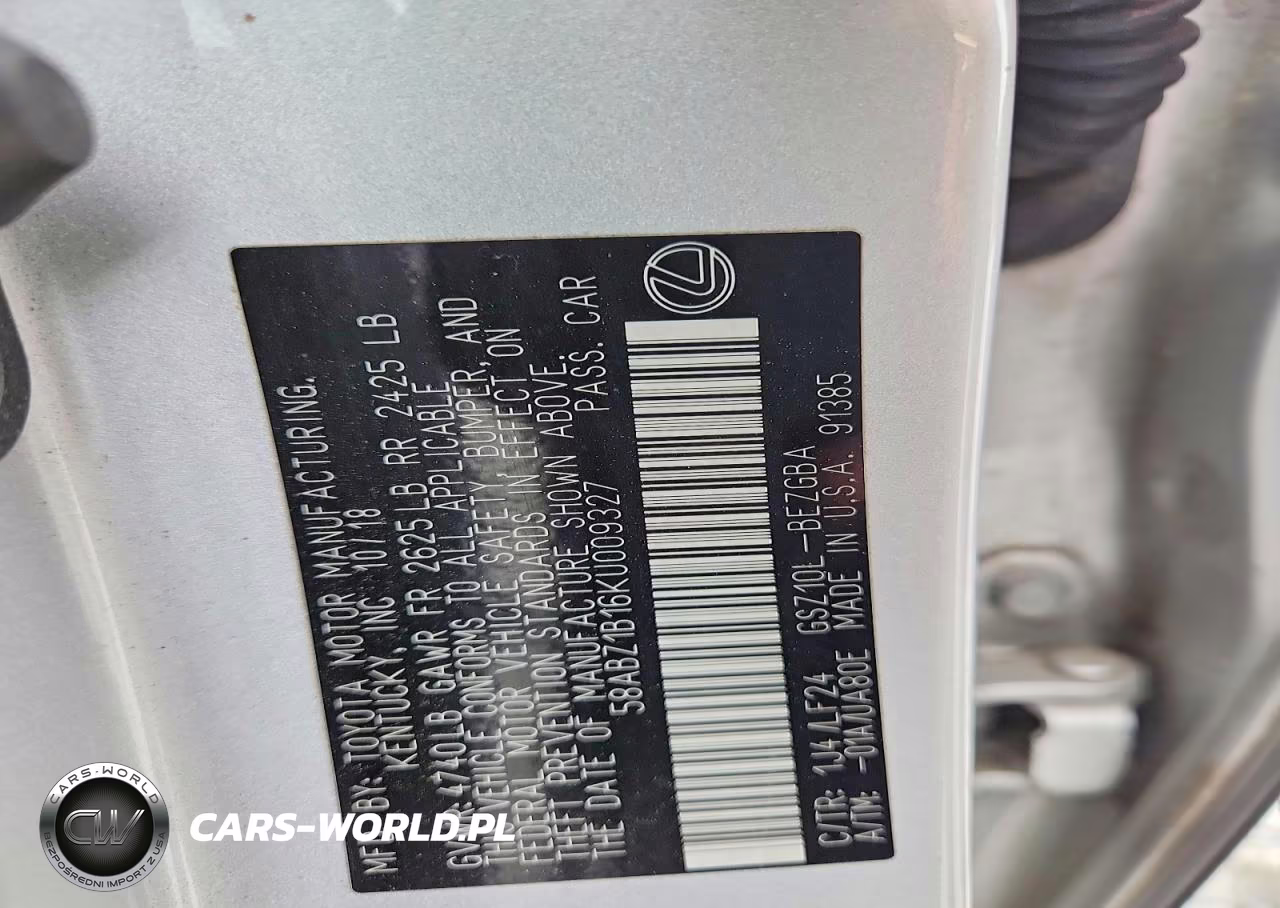 2019 Lexus Es 350 VIN:58ABZ1B16KU009327 - 12