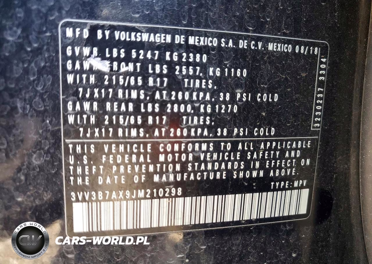 2018 Volkswagen Tiguan Se VIN:3VV3B7AX9JM210298 - 13