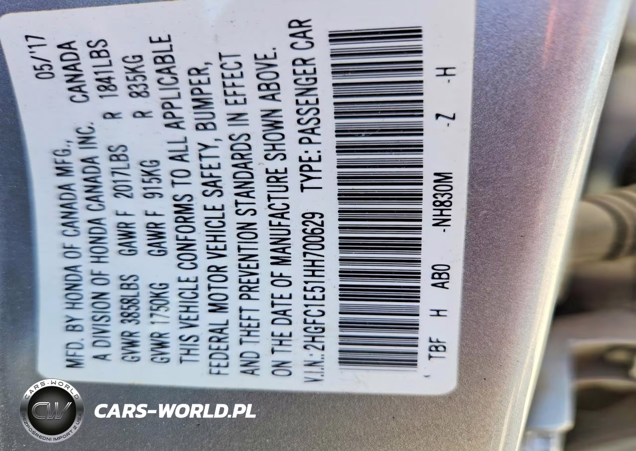 2017 Honda Civic Si VIN:2HGFC1E51HH700629 - 12
