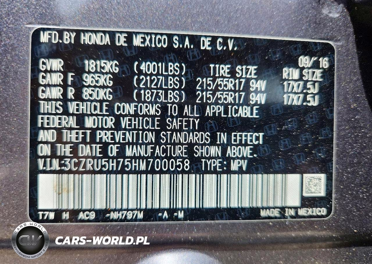 2017 Honda Hr-V Exl VIN:3CZRU5H75HM700058 - 13
