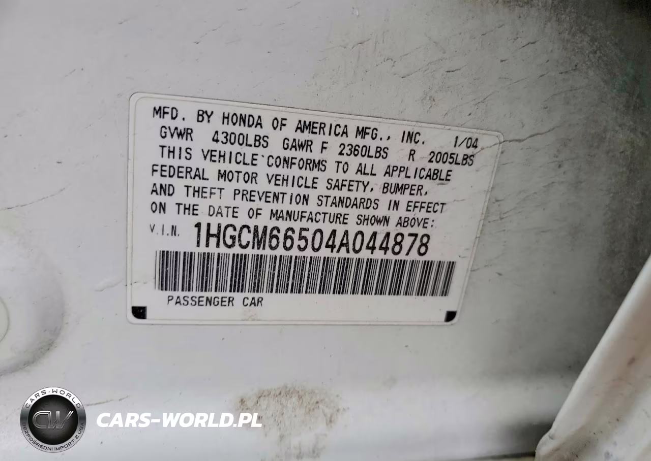 2004 Honda Accord Ex VIN:1HGCM66504A044878 - 12