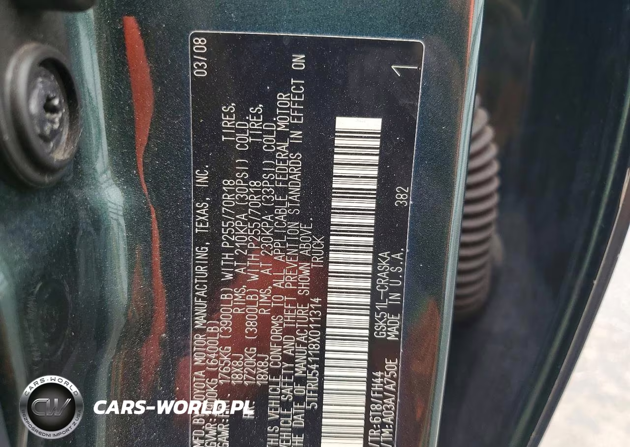 2008 Toyota Tundra Grade VIN:5TFRU54118X011314 - 12