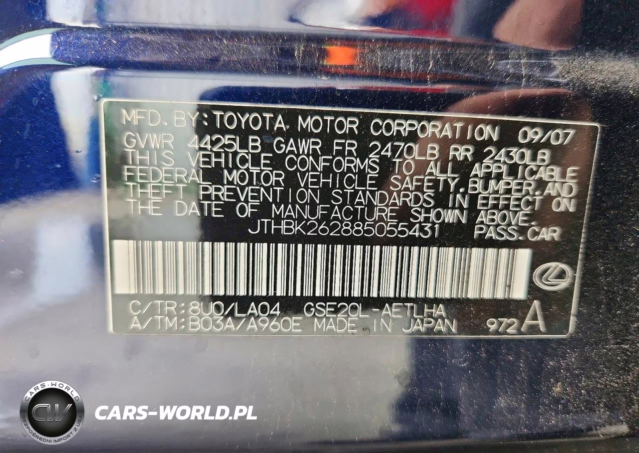 2008 Lexus Is 250 VIN:JTHBK262885055431 - 12