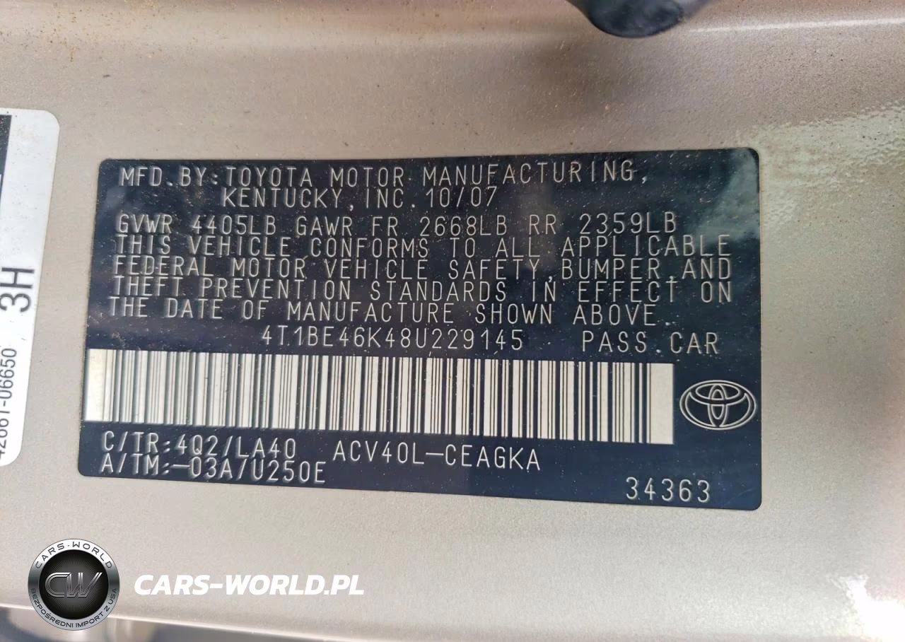 2008 Toyota Camry Xle VIN:4T1BE46K48U229145 - 12