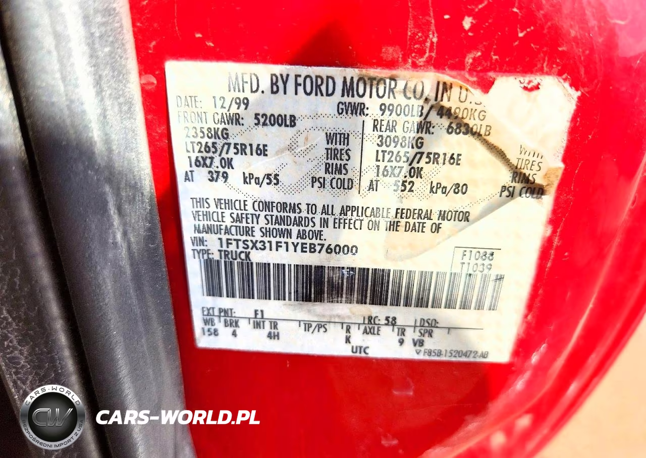 2000 Ford F350 Srw Super Duty VIN:1FTSX31F1YEB76000 - 11