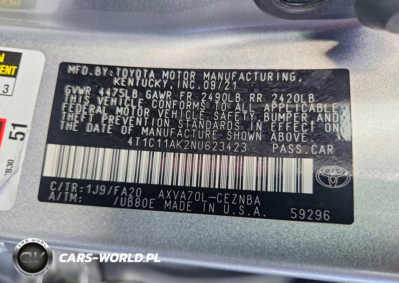 2022 Toyota Camry Le VIN:4T1C11AK2NU623423 - 12