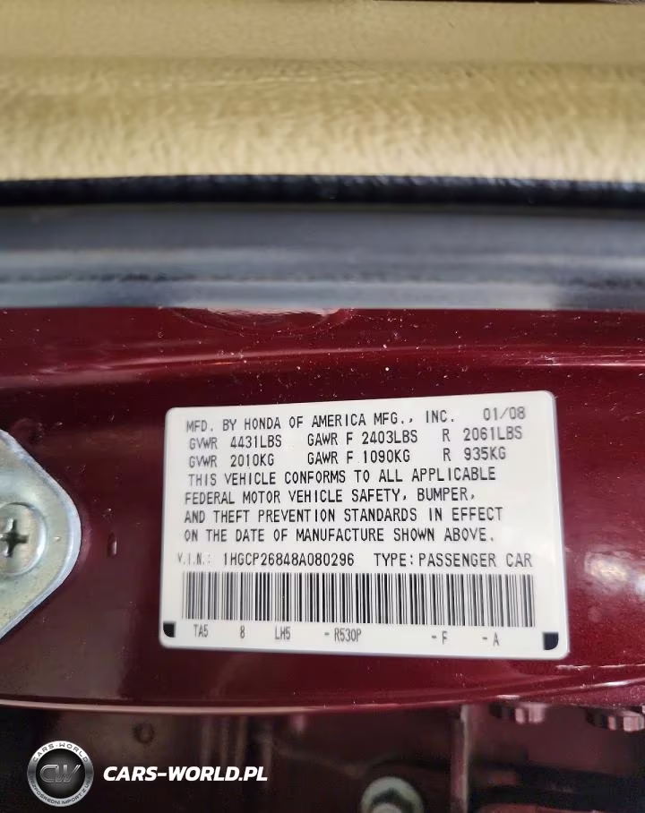 2008 Honda Accord Exl VIN:1HGCP26848A080296 - 12