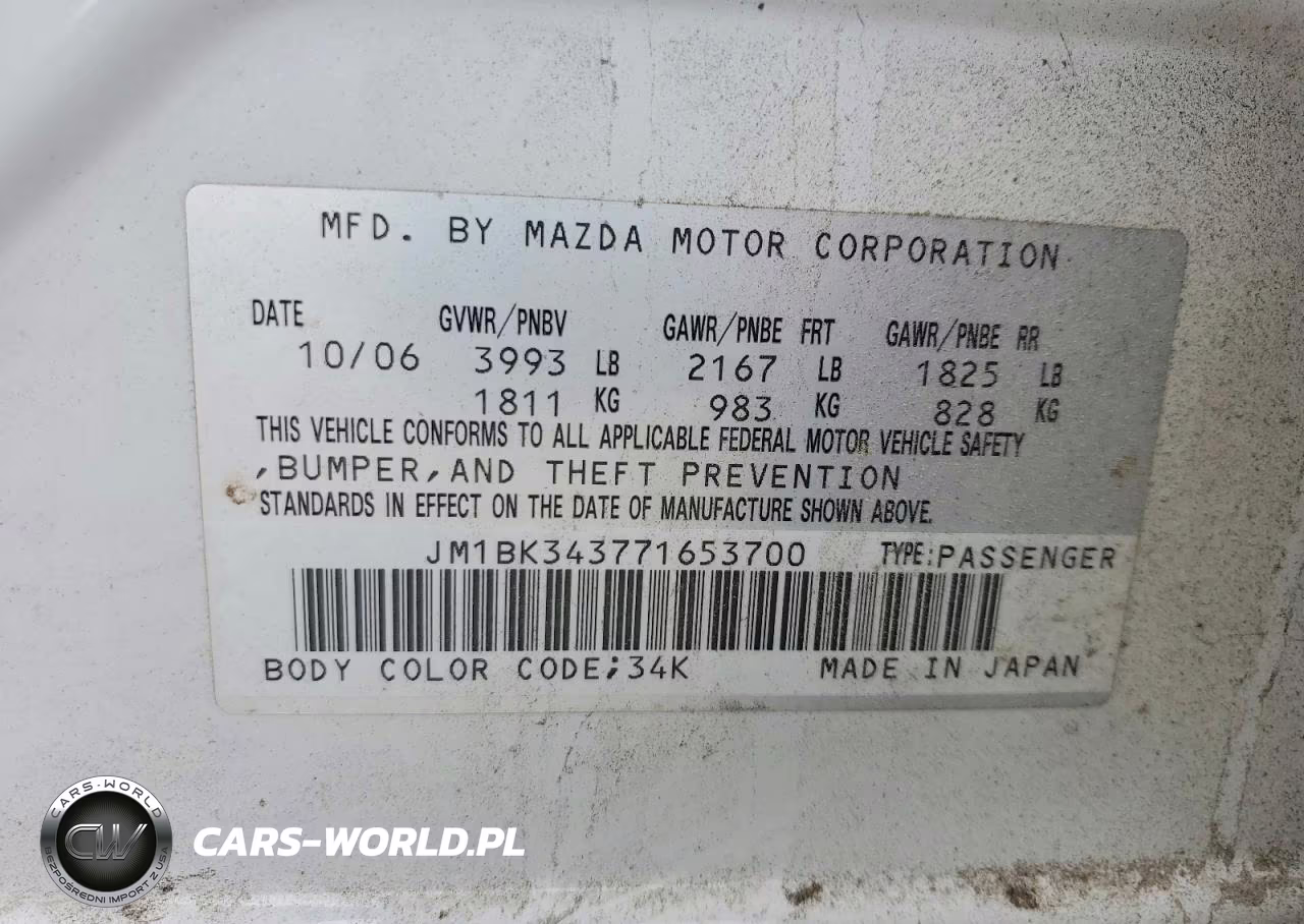 2007 Mazda 3 Hatchback VIN:JM1BK343771653700 - 12