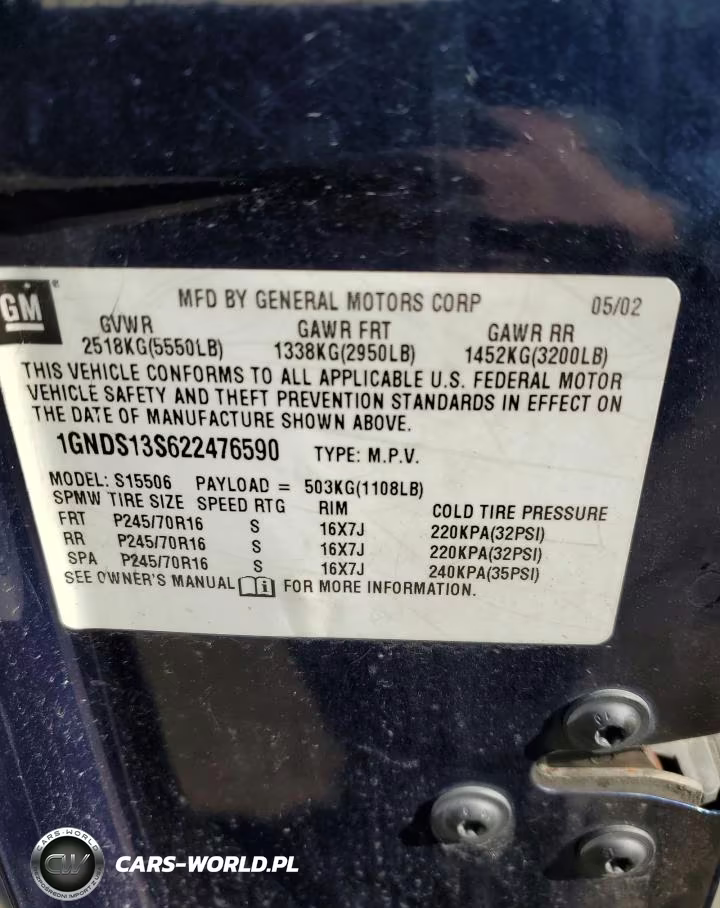 2002 Chevrolet Trailblazer VIN:1GNDS13S622476590 - 13