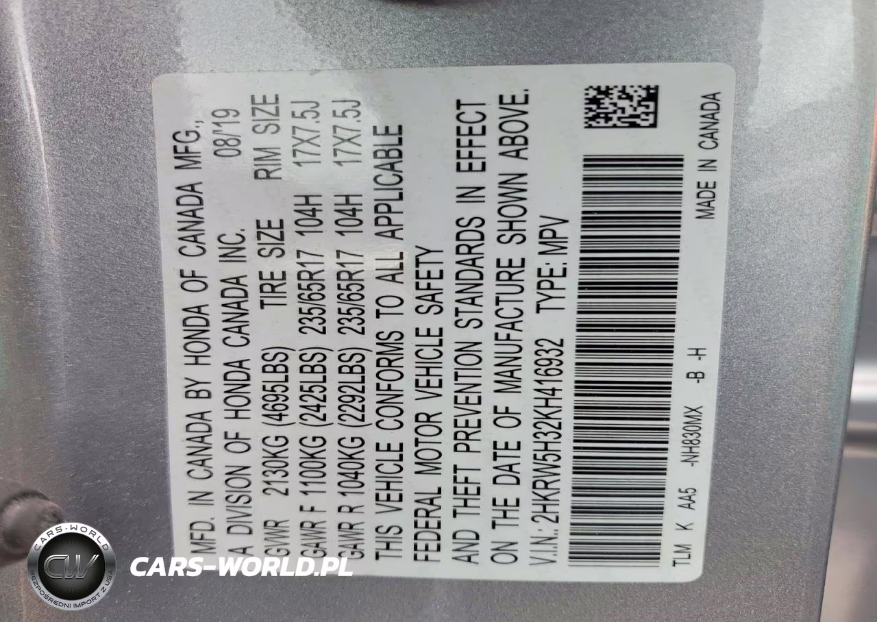 2019 Honda Cr-V Lx VIN:2HKRW5H32KH416932 - 13