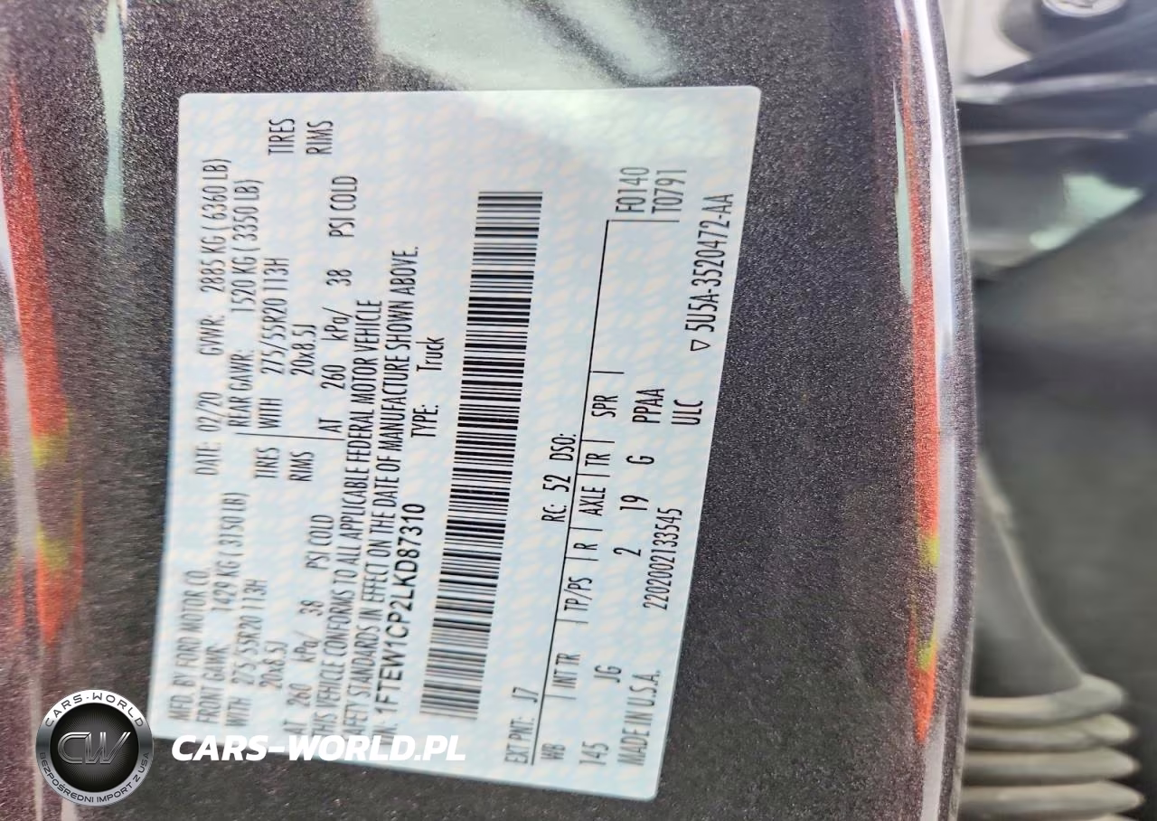 2020 Ford F150 Supercrew VIN:1FTEW1CP2LKD87310 - 12
