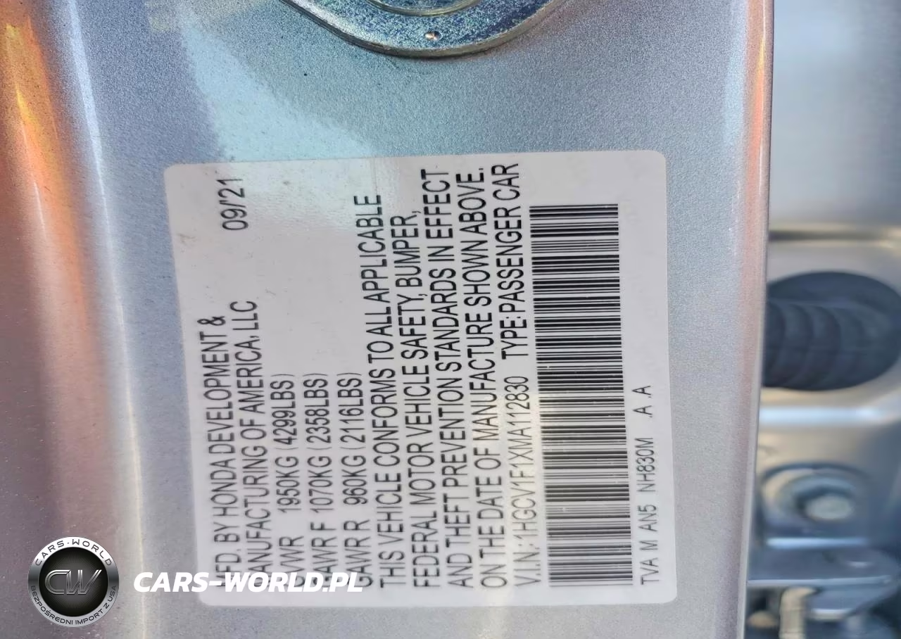 2021 Honda Accord Lx VIN:1HGCV1F1XMA112830 - 12