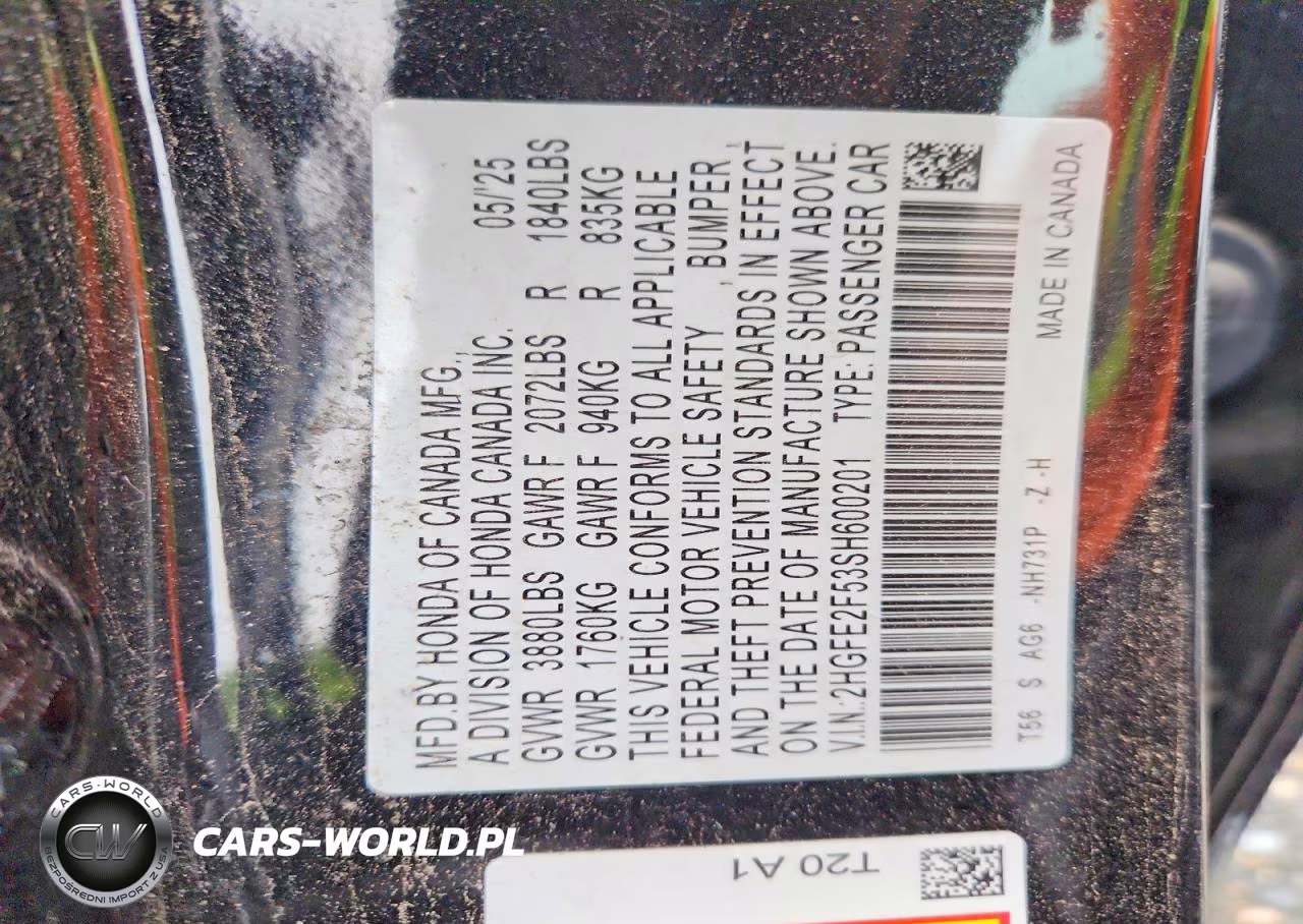 2025 Honda Civic VIN:2HGFE2F53SH600201 - 12