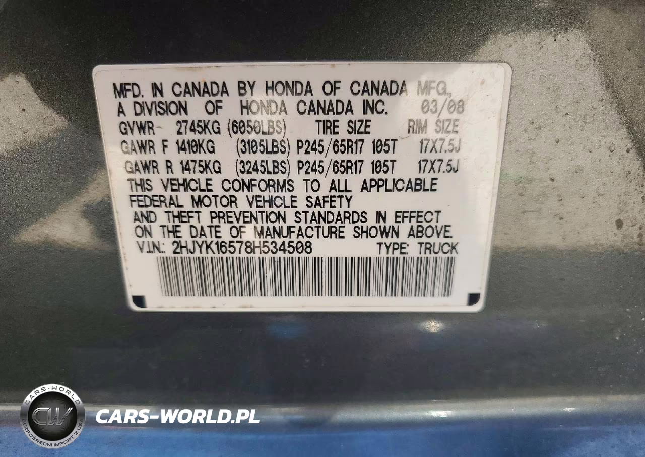 2008 Honda Ridgeline Rtl VIN:2HJYK16578H534508 - 13