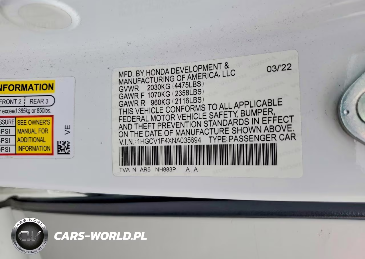 2022 Honda Accord Sport Se VIN:1HGCV1F4XNA035694 - 12
