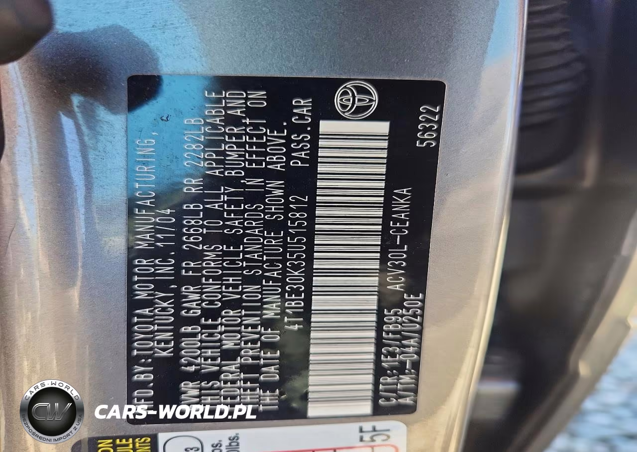 2005 Toyota Camry Le VIN:4T1BE30K35U515812 - 12