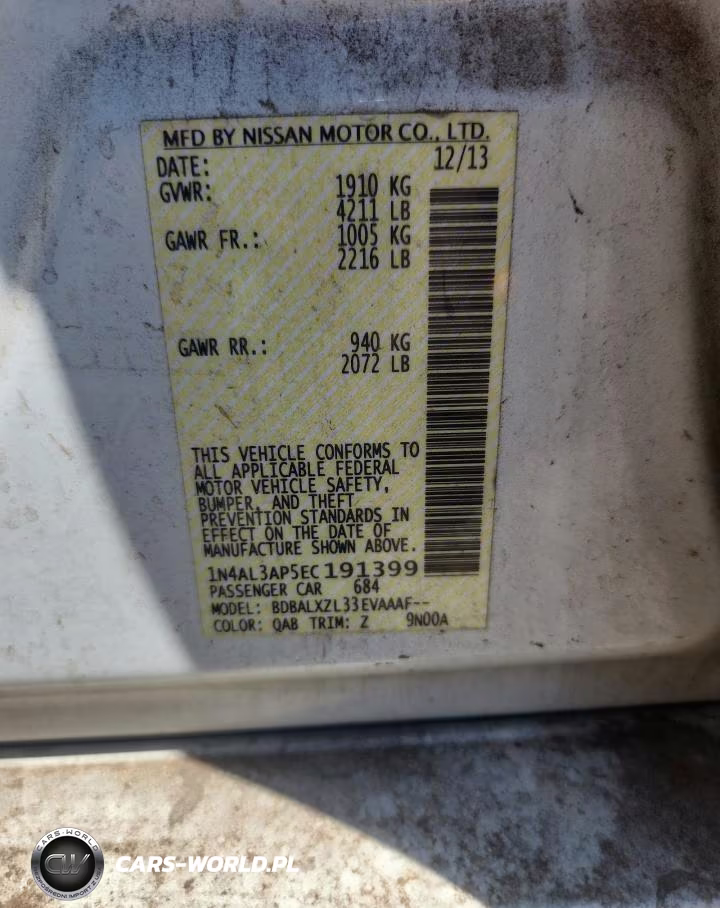 2014 Nissan Altima 2.5 Sl VIN:1N4AL3AP5EC191399 - 13