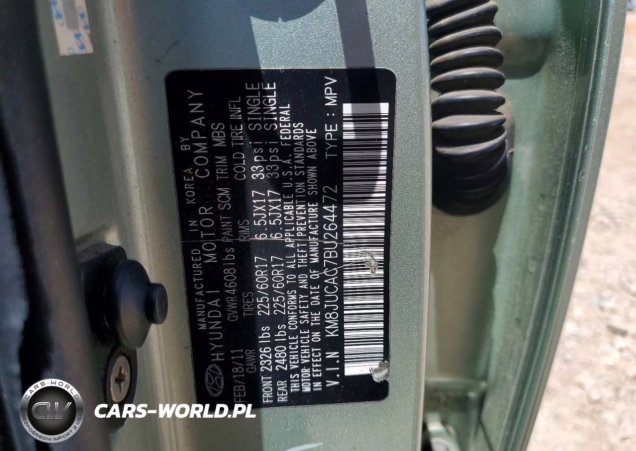 2011 Hyundai Tucson Gls VIN:KM8JUCAC7BU264472 - 13