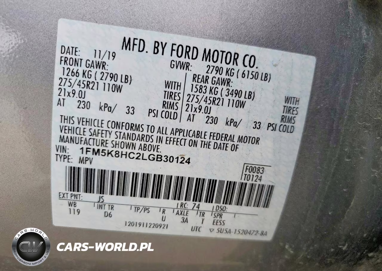 2020 Ford Explorer Platinum VIN:1FM5K8HC2LGB30124 - 13