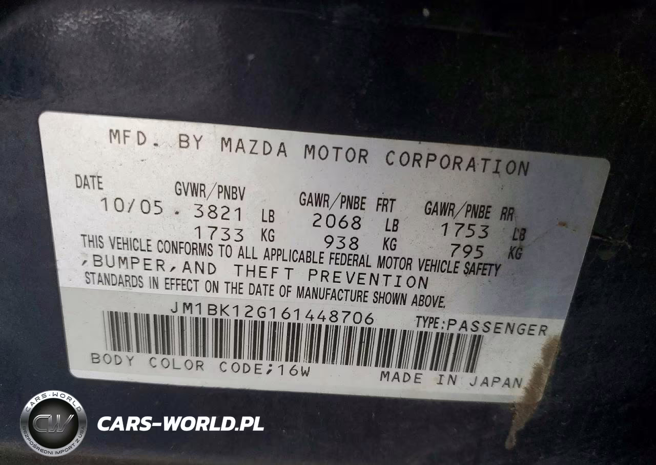 2006 Mazda 3 I VIN:JM1BK12G161448706 - 12