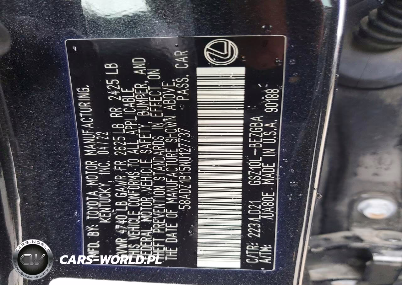 2022 Lexus Es 350 Base VIN:58ADZ1B15NU127737 - 12