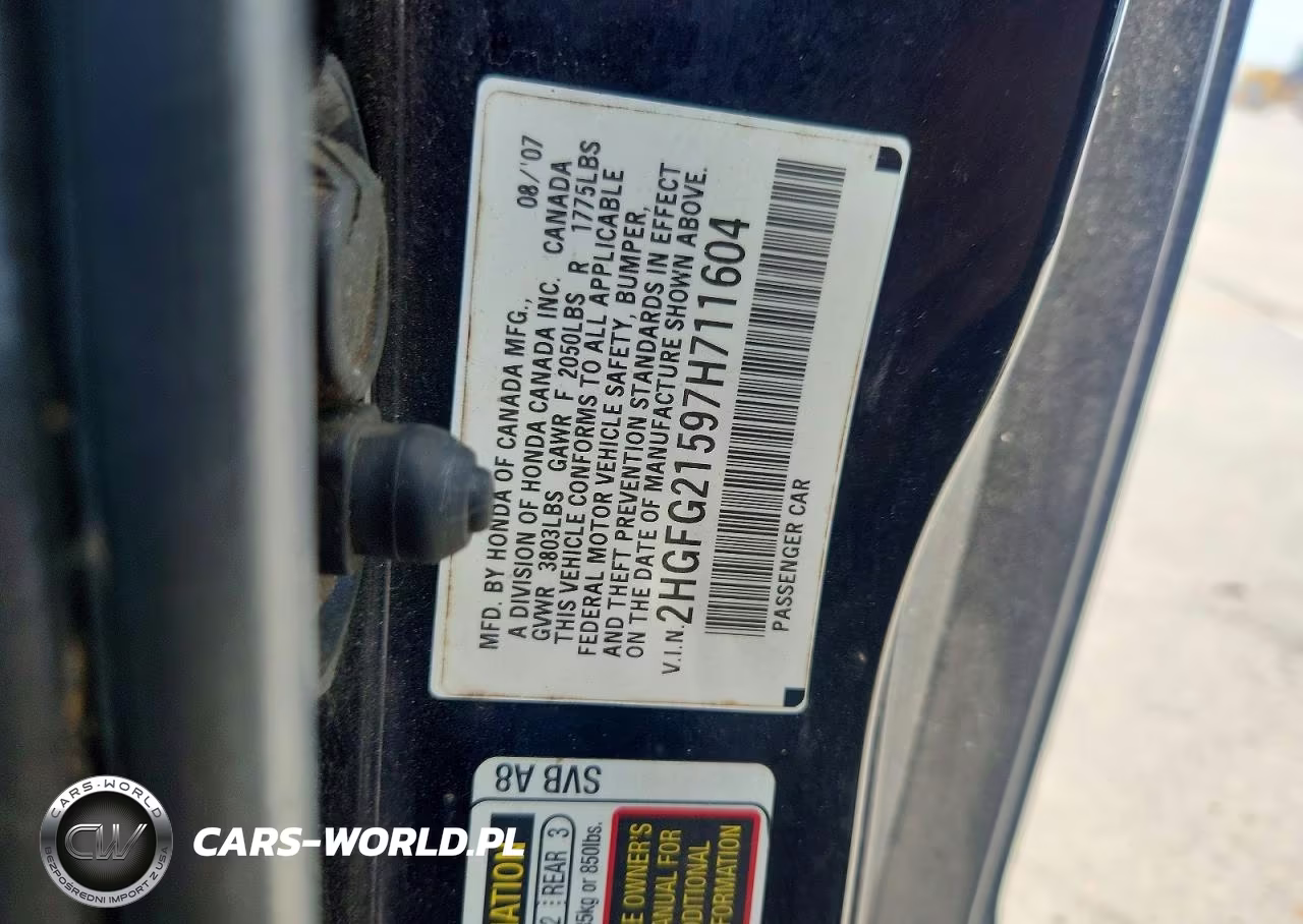 2007 Honda Civic Si VIN:2HGFG21597H711604 - 12
