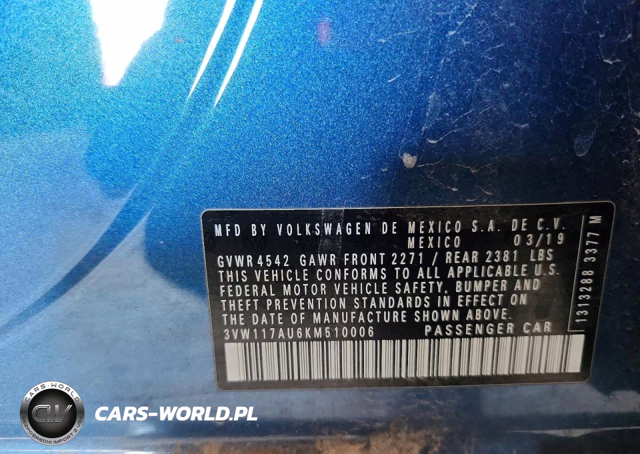 2019 Volkswagen Golf Sportwagen S VIN:3VW117AU6KM510006 - 13