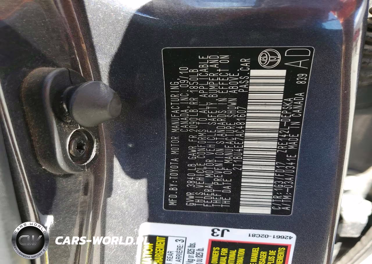 2010 Toyota Corolla S VIN:2T1BU4EE7AC481607 - 12