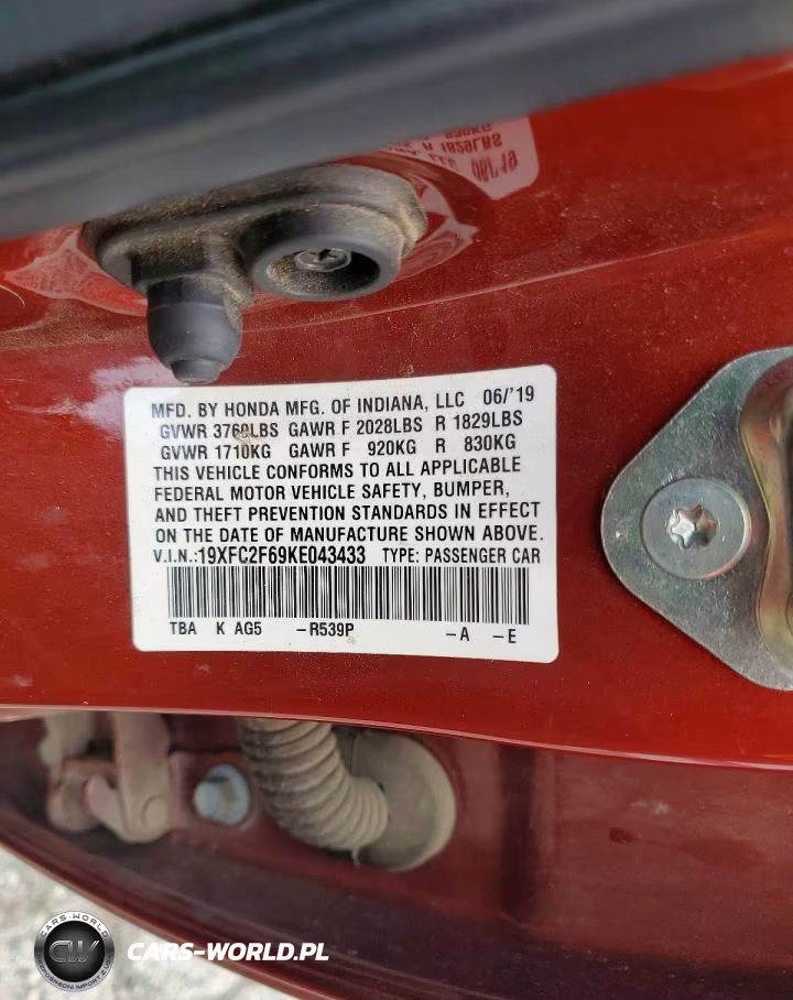 2019 Honda Civic Lx VIN:19XFC2F69KE043433 - 12