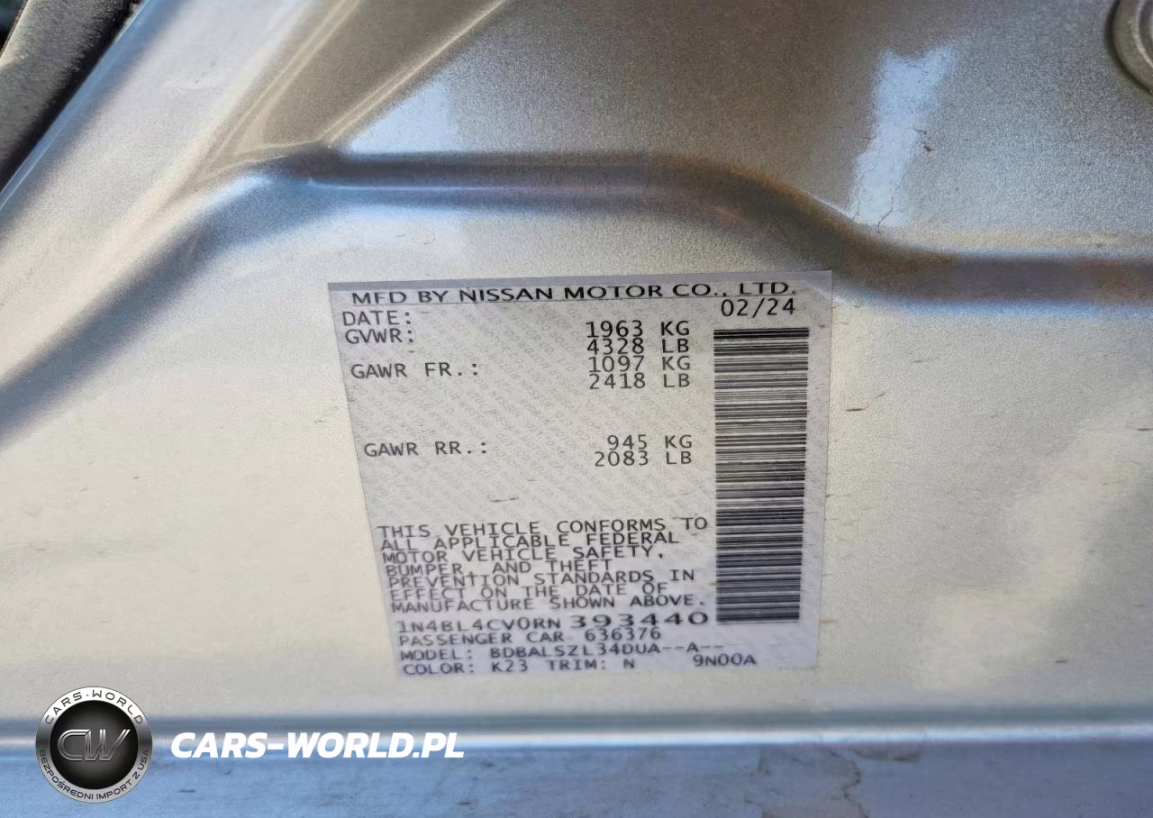 2024 Nissan Altima Sr VIN:1N4BL4CV0RN393440 - 12