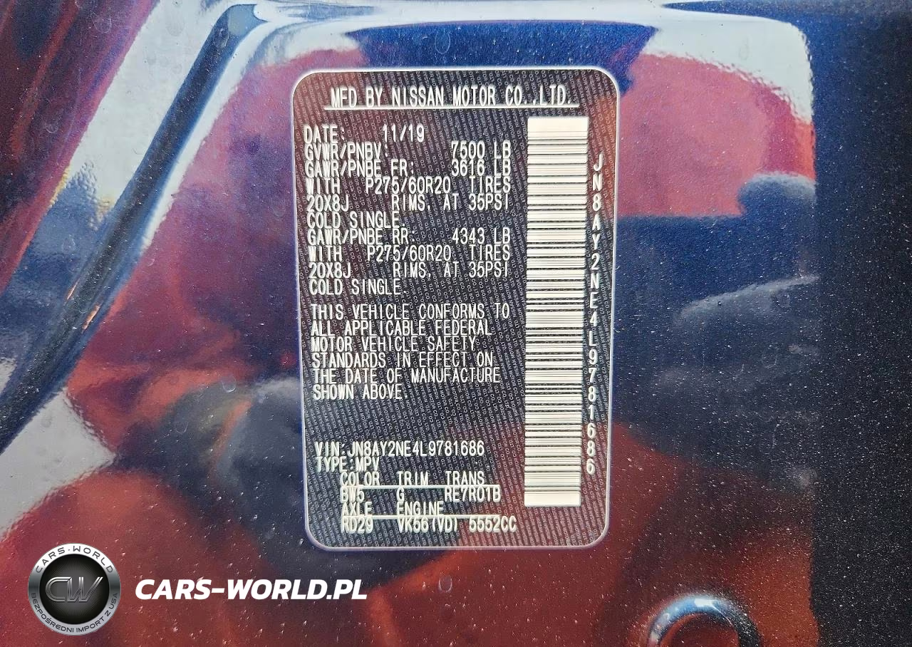2020 Nissan Armada Platinum VIN:JN8AY2NE4L9781686 - 13