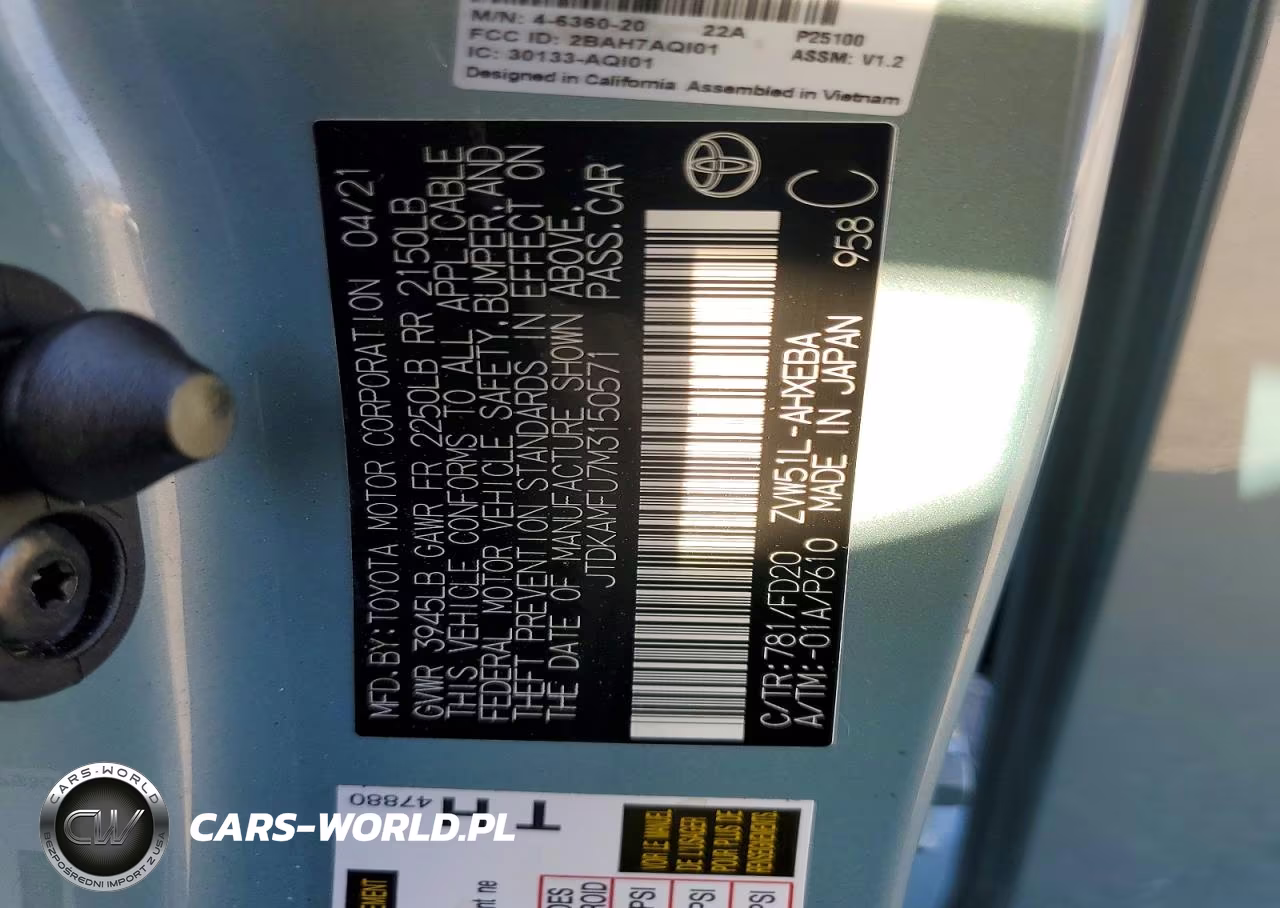 2021 Toyota Prius Le VIN:JTDKAMFU7M3150571 - 12