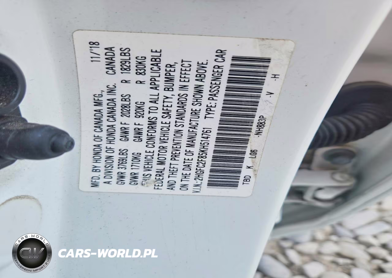 2019 Honda Civic Sport VIN:2HGFC2F85KH514761 - 12