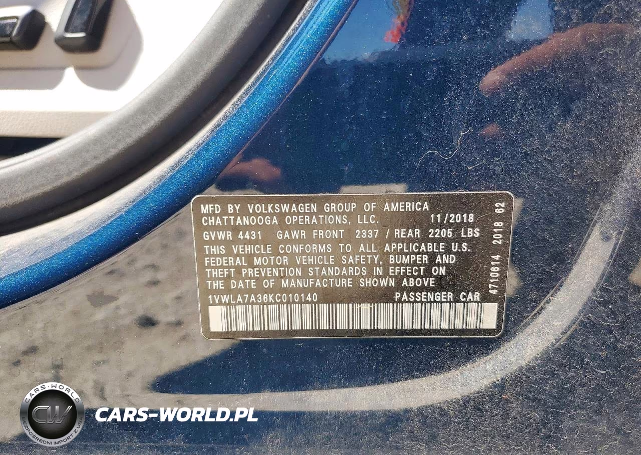 2019 Volkswagen Passat Wolfsburg VIN:1VWLA7A36KC010140 - 12