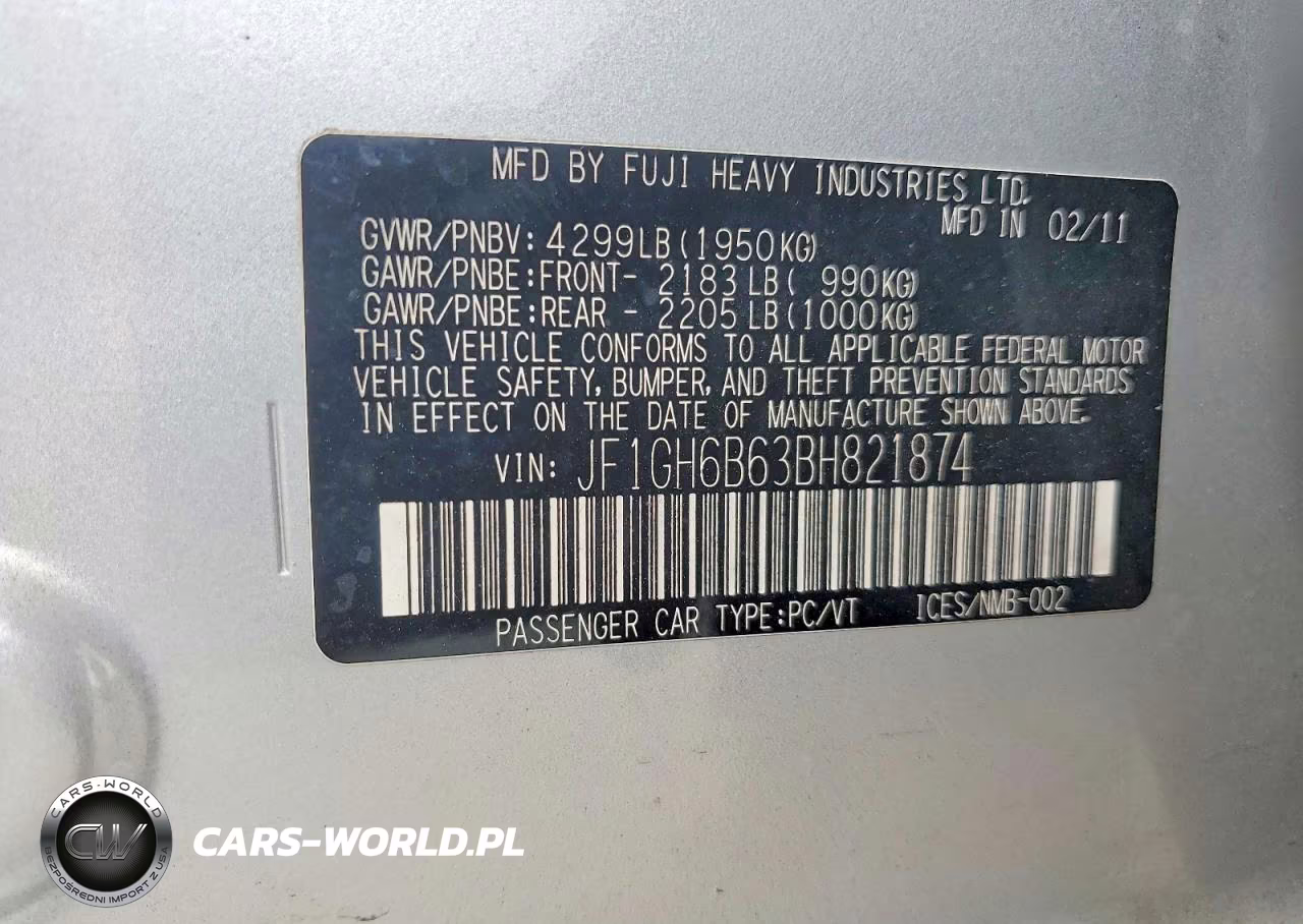 2011 Subaru Impreza 2.5I Premium VIN:JF1GH6B63BH821874 - 12
