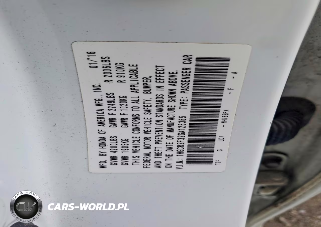 2016 Honda Accord Lx VIN:1HGCR2F32GA126365 - 12