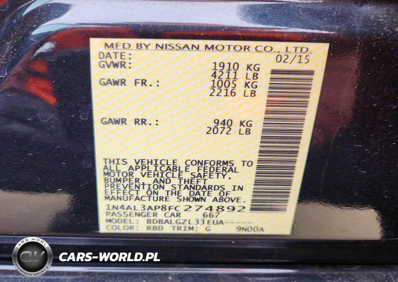 2015 Nissan Altima 2.5 S VIN:1N4AL3AP8FC274892 - 13