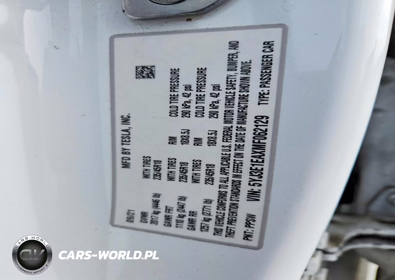 2021 Tesla Model 3 Rwd W-Standa VIN:5YJ3E1EAXMF062129 - 12