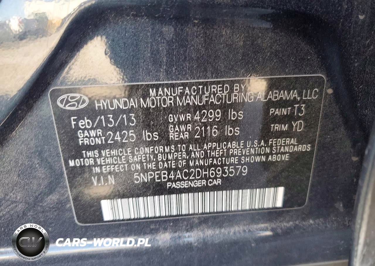 2013 Hyundai Sonata Gls VIN:5NPEB4AC2DH693579 - 13