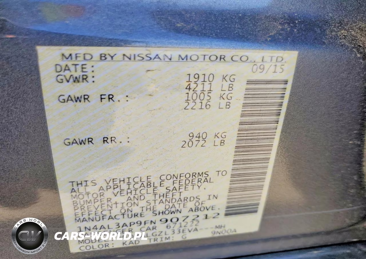 2015 Nissan Altima 2.5 S VIN:1N4AL3AP9FN907212 - 12