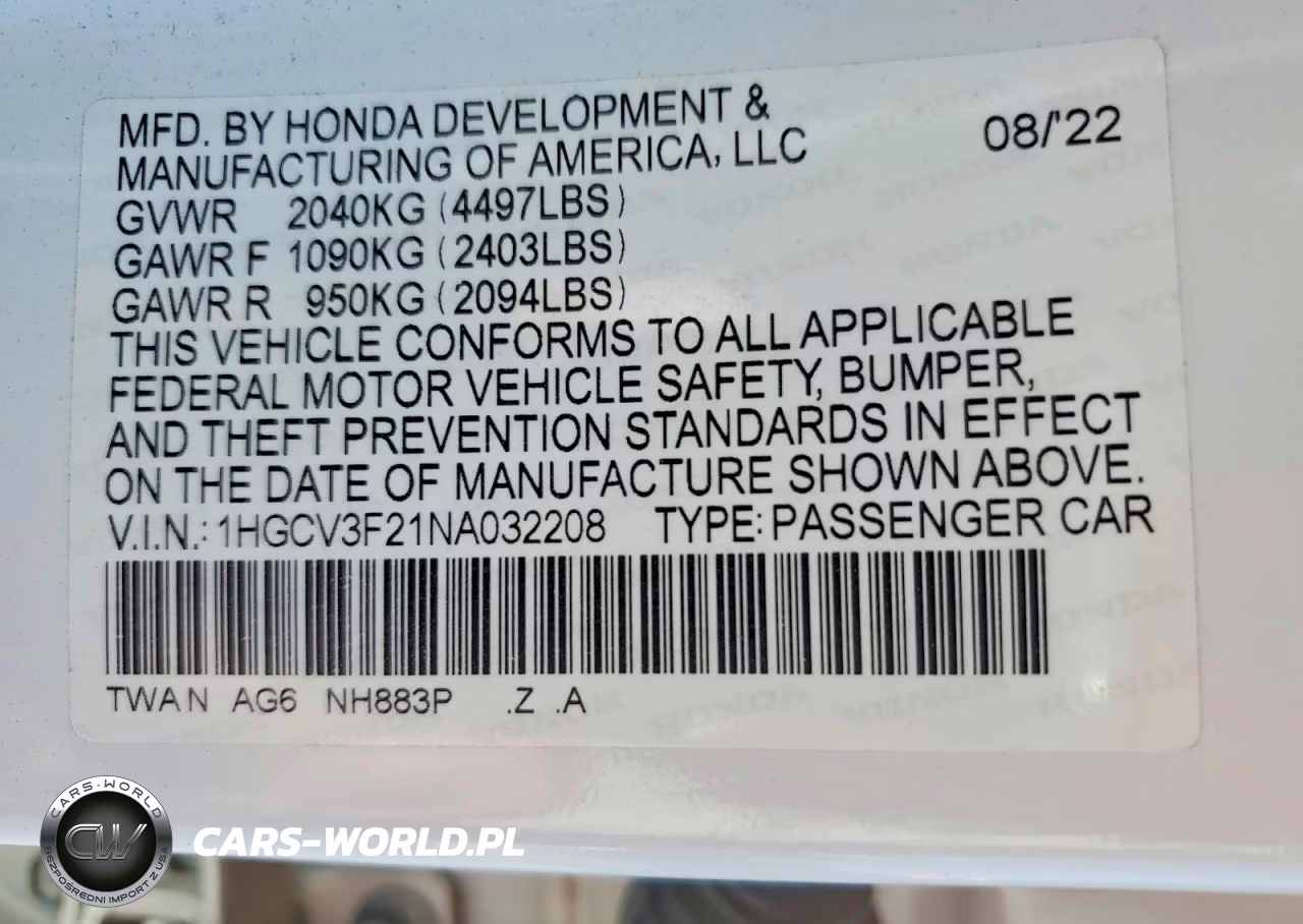 2022 Honda Accord Hybrid Sport VIN:1HGCV3F21NA032208 - 13