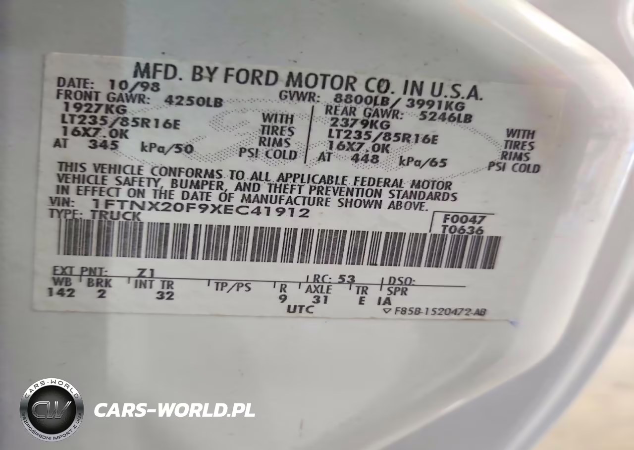 1999 Ford F250 Super Duty VIN:1FTNX20F9XEC41912 - 12