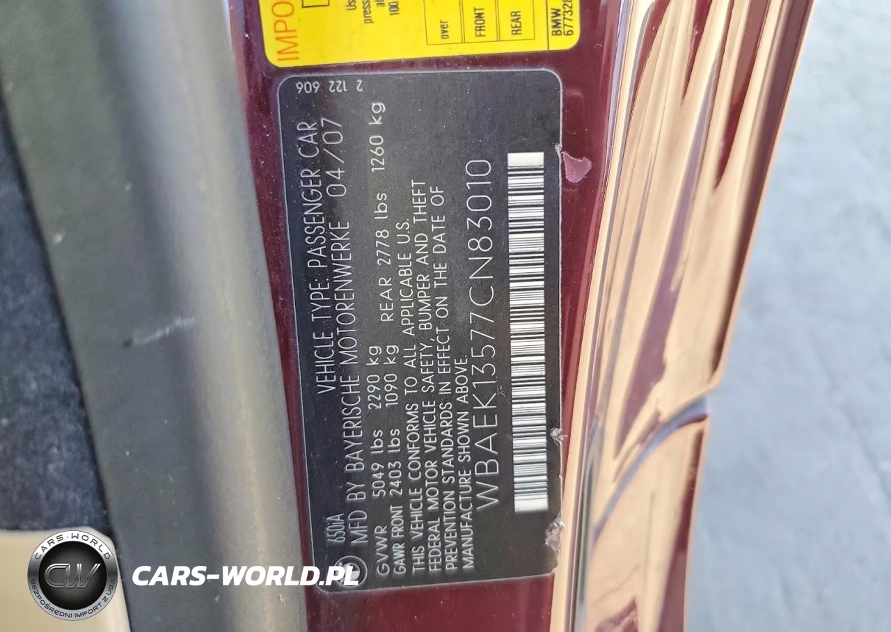 2007 BMW 650 I VIN:WBAEK13577CN83010 - 12