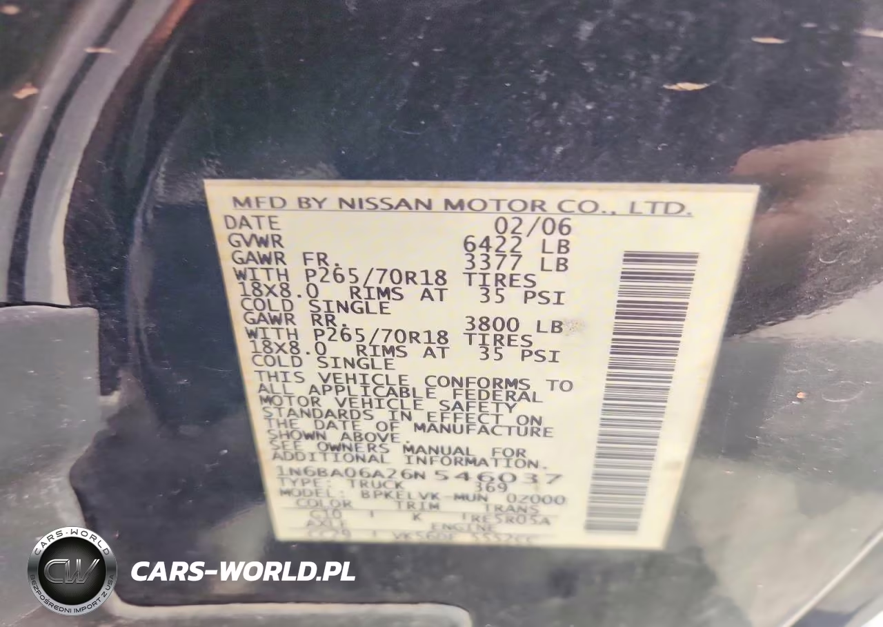 2006 Nissan Titan Xe Ffv VIN:1N6BA06A26N546037 - 12