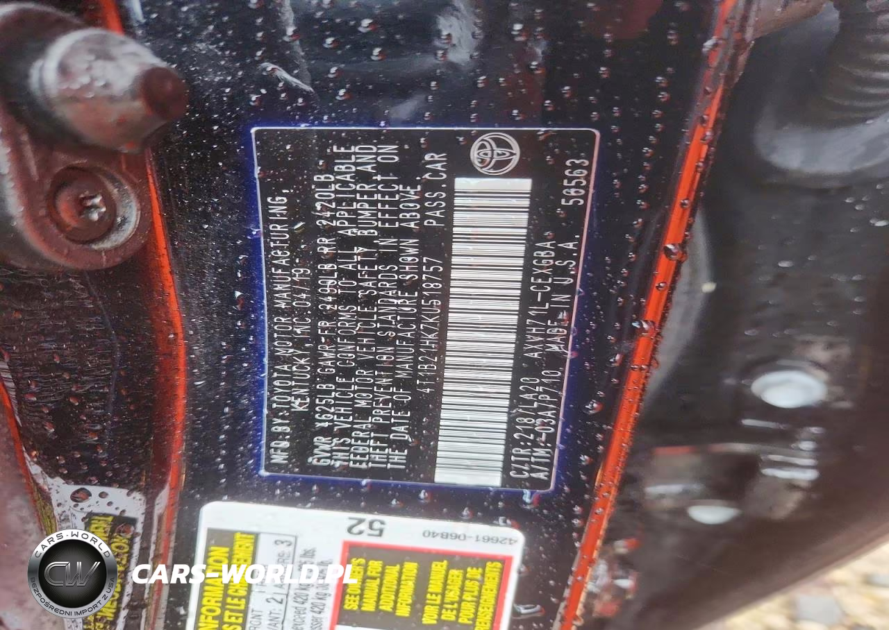 2019 Toyota Camry Hybrid Xle VIN:4T1B21HK7KU518757 - 12