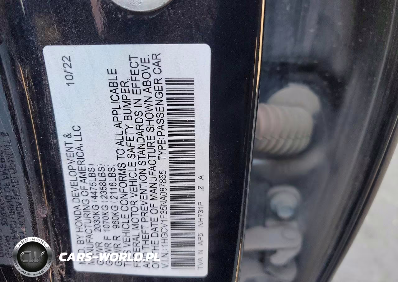 2022 Honda Accord Sport VIN:1HGCV1F35NA087855 - 12