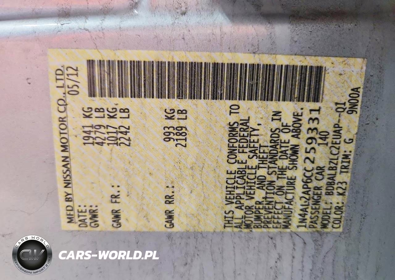 2012 Nissan Altima 2.5 VIN:1N4AL2AP6CC259331 - 12